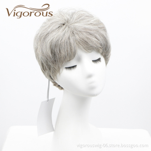 Vigorous Brazilian Cuticle Aligned Straight With Bang Short Ombre Silver Vendors Pixie Wig For Women Hair